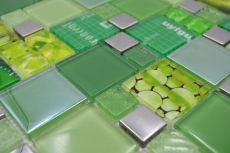 Mosaïque transparente Crystal Mosaïque de verre argent vert mur carrelage cuisine douche salle de bain_f | 10 tapis de mosaïque