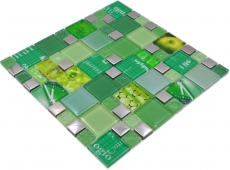 Mosaïque transparente Crystal Mosaïque de verre argent vert mur carrelage cuisine douche salle de bain_f | 10 tapis de mosaïque