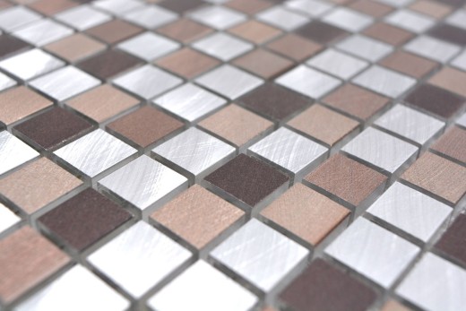 Mosaïque dosseret aluminium beige marron alu cuivre carrelage cuisine MOS49-A971_f