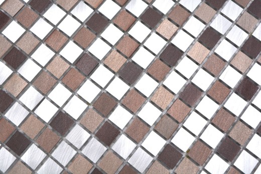 Mosaïque dosseret aluminium beige marron alu cuivre carrelage cuisine MOS49-A971_f