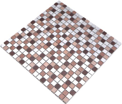 Mosaïque dosseret aluminium beige marron alu cuivre carrelage cuisine MOS49-A971_f