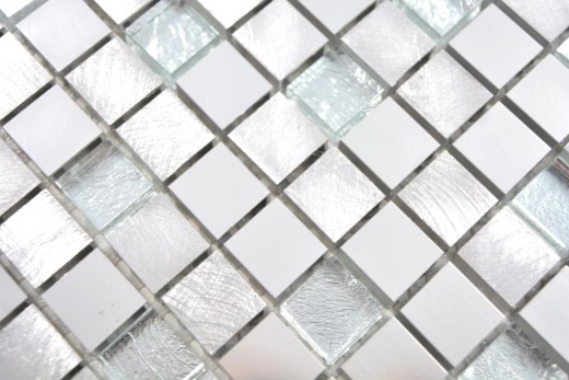 Mosaïque arrière Aluminium Mosaïque en verre argenté MOS49-A309F_f