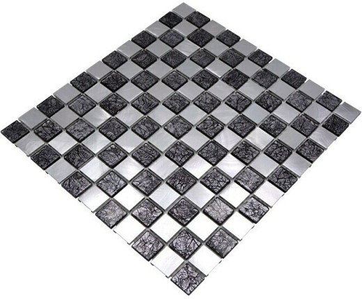 Mosaïque arrière aluminium mosaïque de verre aluminium damier noir argenté MOS49-0302_f