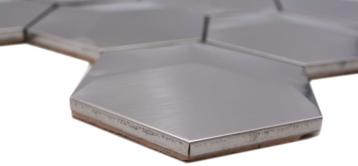 Mosaïque dosseret acier inoxydable argenté hexagonal 3D acier brossé miroir carrelage cuisine MOS129-HXM20SD_f