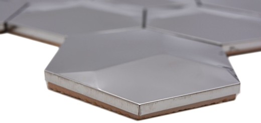 Mosaïque dosseret acier inoxydable argenté Hexagon 3D acier brillant MOS129-HXM10SG_f