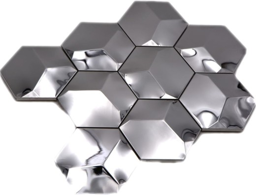 Mosaïque dosseret acier inoxydable argenté Hexagon 3D acier brillant MOS129-HXM10SG_f