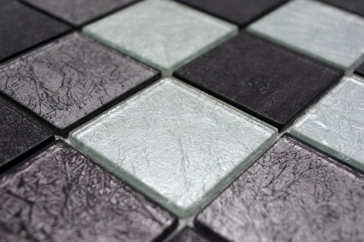 Mosaïque fond noir Mosaïque de verre argenté structure noire MOS126-1704_f