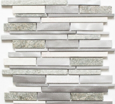 Mosaïque Carreau Quartzite Pierre naturelle Aluminium argent gris beige clair composite Carrelage MOS49-XSA535_f