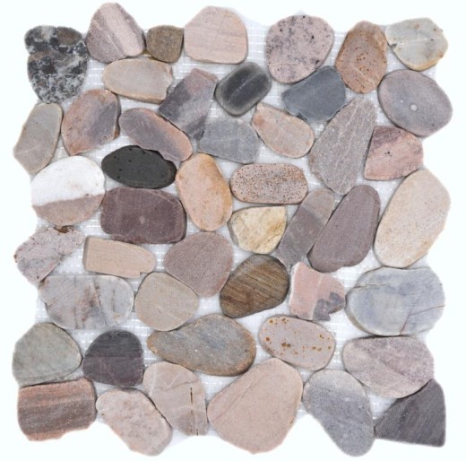 Mosaïque galets de rivière galets de pierre coupés beige gris rouge MOS30-0204_f