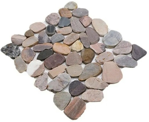 Mosaïque galets de rivière galets de pierre coupés beige gris rouge MOS30-0204_f