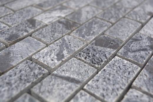 Mosaïque Carreau Quartzite Pierre naturelle Brick gris argenté poli MOS28-0202_C_f
