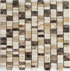 Mosaïque Marbre Pierre naturelle Bâtons beige Carpet Crema Marfil Dark Emperador honed MOSSopo-M10-VH21_f
