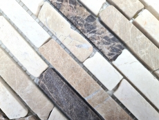 Mosaïque Marbre Pierre naturelle beige brun Brick Castanao Biancone MOS40-0195_f