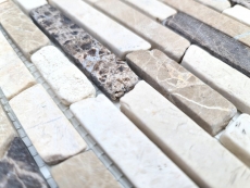 Mosaïque Marbre Pierre naturelle beige brun Brick Castanao Biancone MOS40-0195_f