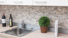Mosaïque mur de pierre travertin pierre naturelle gris blanc Brick Splitface argent travertin 3D MOS43-47248_f