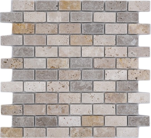 Mosaïque Carreau travertin pierre naturelle beige brun Brick travertin tumbled MOS43-46474_f