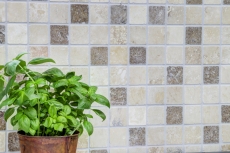 Mosaïque de carrelage Travertin Pierre naturelle beige brun Chiaro + Noche Travertin MOS43-1216_f