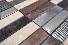 Carreau de mosaïque Translucide Composite Aluminium beige marron argent noir Rectangle Mosaïque de verre Crystal Artificial Stein Alu EP beige marron MOS87-48X_f