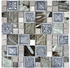 Carreau de mosaïque Translucide argenté Combinaison de mosaïque de verre Crystal Resin argenté Ornament MOS88-0280_f