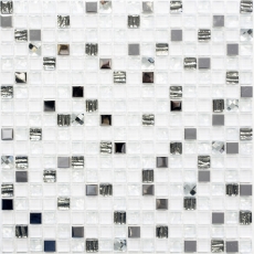 Carreau de mosaïque Translucide acier inoxydable blanc Mosaïque de verre Crystal acier blanc verre MOS92-0107_f