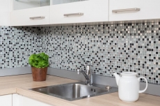 Carreau de mosaïque Translucide acier inoxydable argent noir Mosaïque de verre Crystal acier argent noir MOS92-0207_f