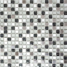 Carreau de mosaïque Translucide acier inoxydable argent noir Mosaïque de verre Crystal acier argent noir MOS92-0207_f