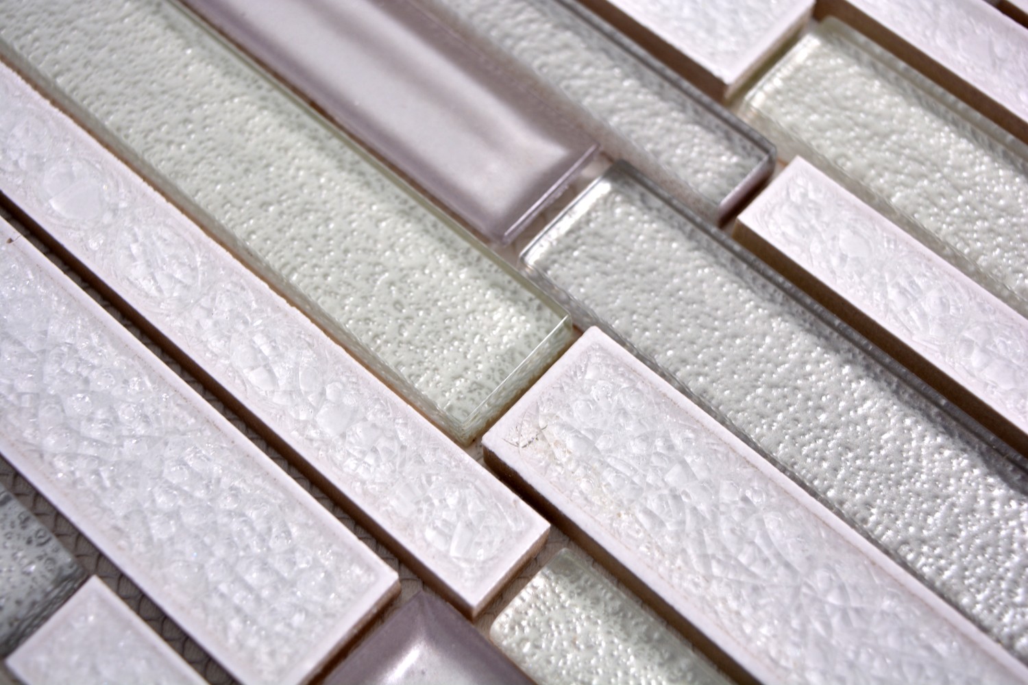 Carreaux De Mosaïque Mosani – Translucides Blanc Composite Verre Cristal, Modèle Arktis – Lot De 10