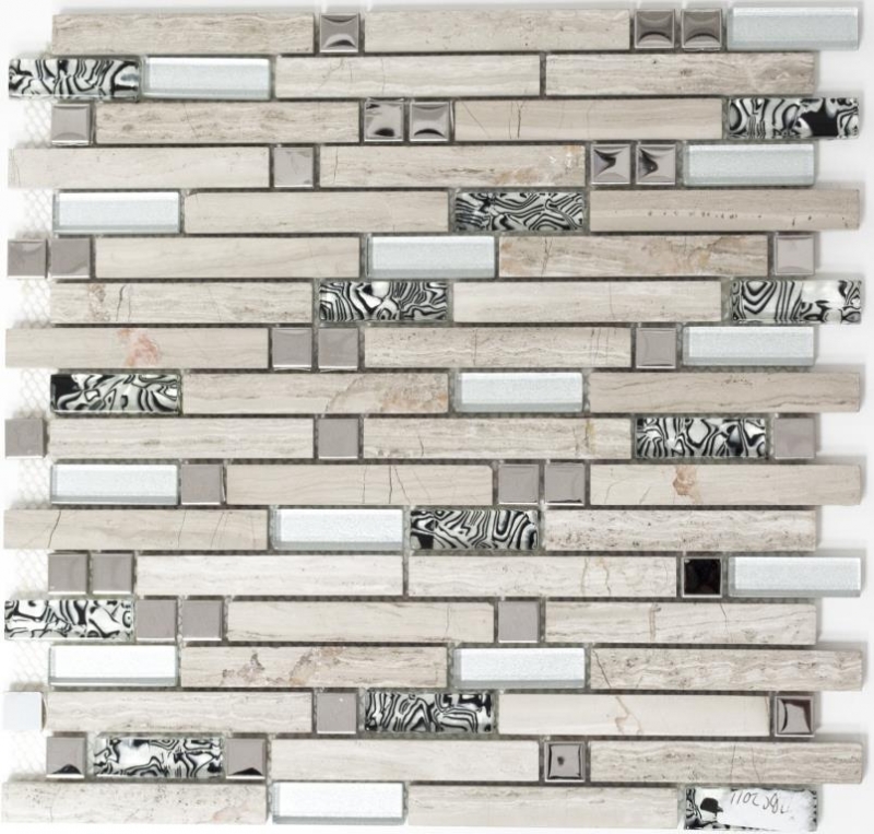 Carreau de mosaïque translucide acier inoxydable blanc bois composite mosaïque de verre Crystal pierre acier wood white MOS86-0108_f