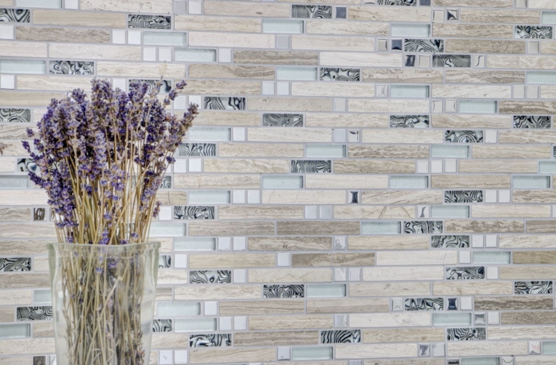 Carreau de mosaïque translucide acier inoxydable blanc bois composite mosaïque de verre Crystal pierre acier wood white MOS86-0108_f