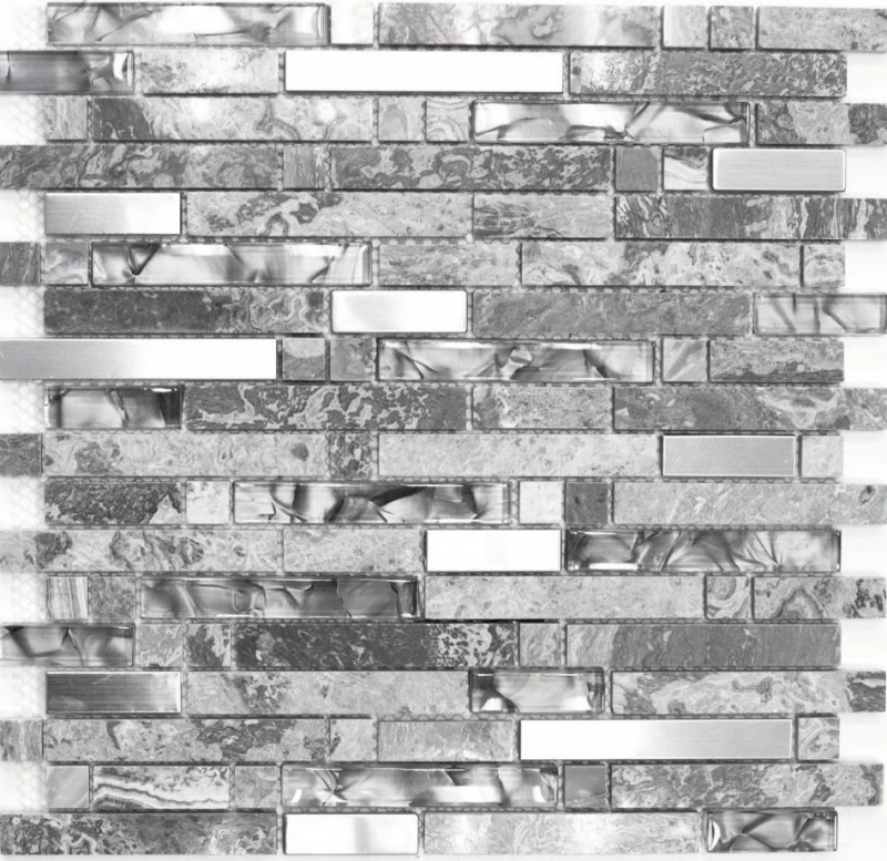 Carreau de mosaïque translucide acier inoxydable gris composite Mosaïque de verre Crystal pierre acier gris MOS87-MV778_f