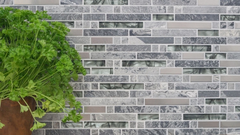 Carreau de mosaïque translucide acier inoxydable gris composite Mosaïque de verre Crystal pierre acier gris MOS87-MV778_f