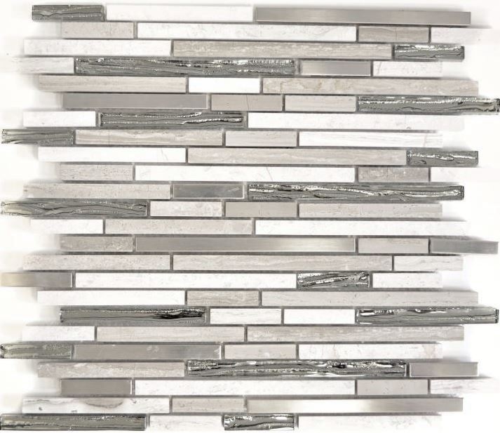 Carreau de mosaïque Translucide inox blanc Bois composite Mosaïque de verre Crystal pierre acier wood white MOS86-SV85_f