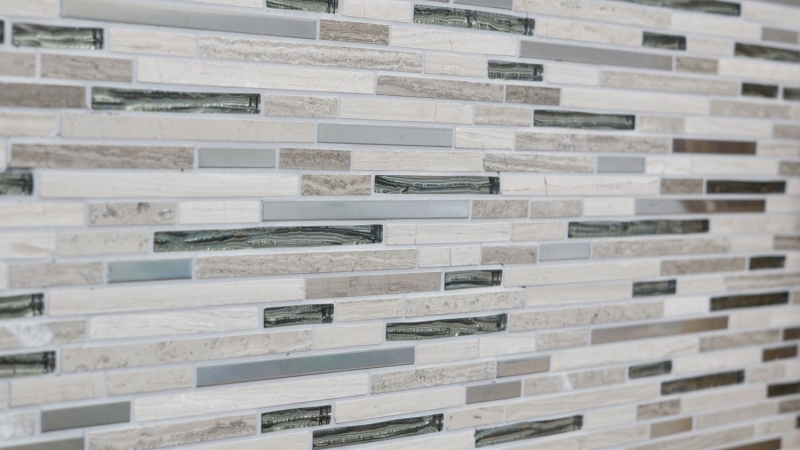 Carreau de mosaïque Translucide inox blanc Bois composite Mosaïque de verre Crystal pierre acier wood white MOS86-SV85_f