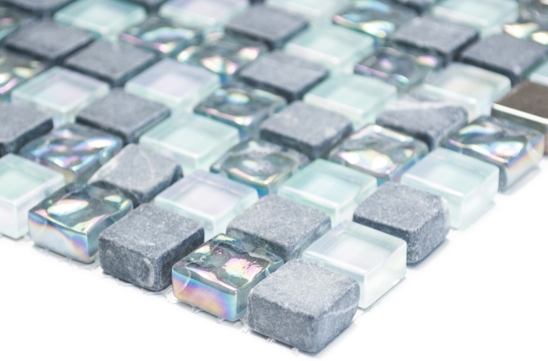 Carreau de mosaïque Translucide acier inoxydable gris Mosaïque de verre Crystal pierre acier gris MOS92-0206_f