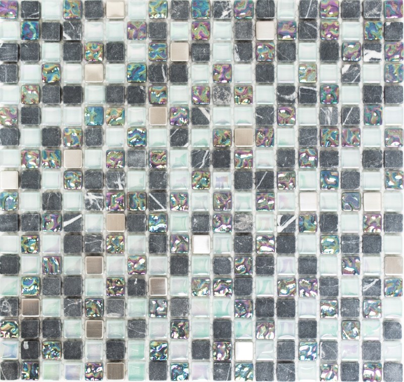 Carreau de mosaïque Translucide acier inoxydable gris Mosaïque de verre Crystal pierre acier gris MOS92-0206_f