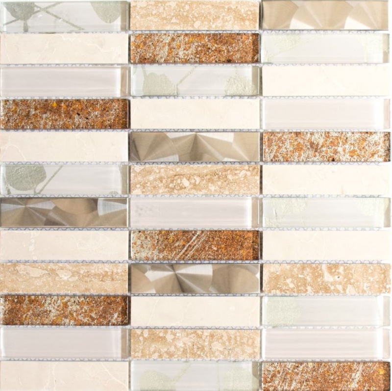 Carreau de mosaïque Translucide acier inoxydable beige Rectangle Mosaïque de verre Crystal Pierre acier beige MOS87-52X_f