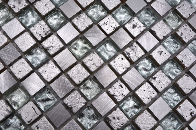Carreau de mosaïque Translucide aluminium argent Mosaïque de verre Crystal Alu Resin argent MOS92-0202_f