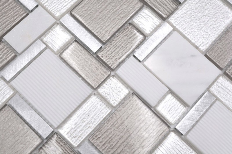 Carreaux de mosaïque aluminium comme beige clair combinaison mosaïque de verre pierre alu blanc et beige MOS49-FK01_f