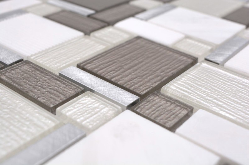 Carreaux de mosaïque aluminium comme beige clair combinaison mosaïque de verre pierre alu blanc et beige MOS49-FK01_f