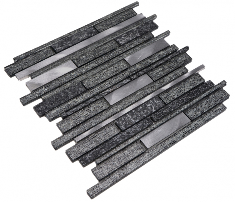 Carreau de mosaïque Fond de cuisine Aluminium translucide noir composite Mosaïque de verre Crystal Pierre Alu noir MOS49-GV84_f
