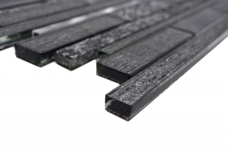 Carreau de mosaïque Fond de cuisine Aluminium translucide noir composite Mosaïque de verre Crystal Pierre Alu noir MOS49-GV84_f
