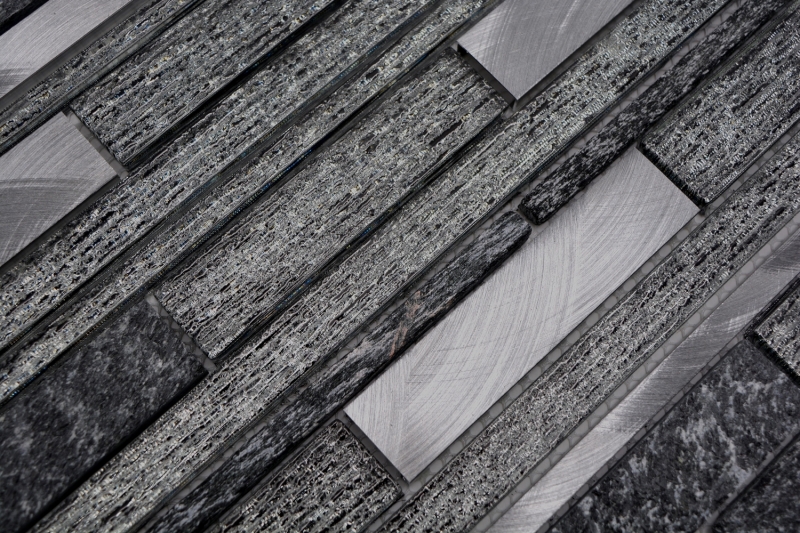 Carreau de mosaïque Fond de cuisine Aluminium translucide noir composite Mosaïque de verre Crystal Pierre Alu noir MOS49-GV84_f
