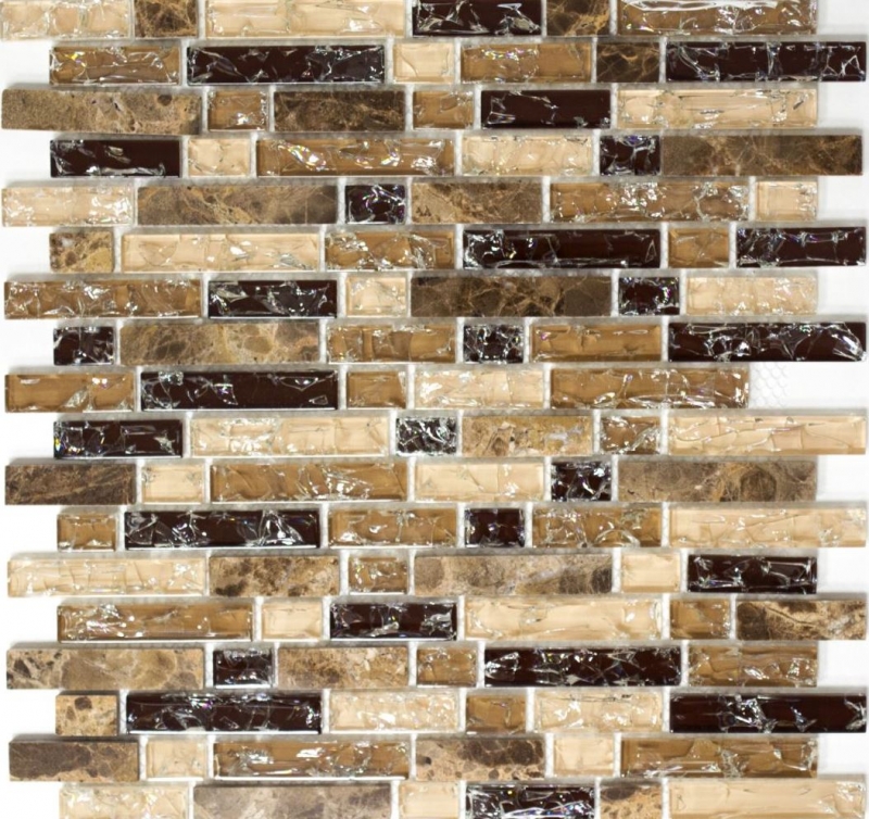 Carreau de mosaïque fond de cuisine translucide beige foncé composite mosaïque de verre Crystal pierre emperador foncé MOS87-V1355_f