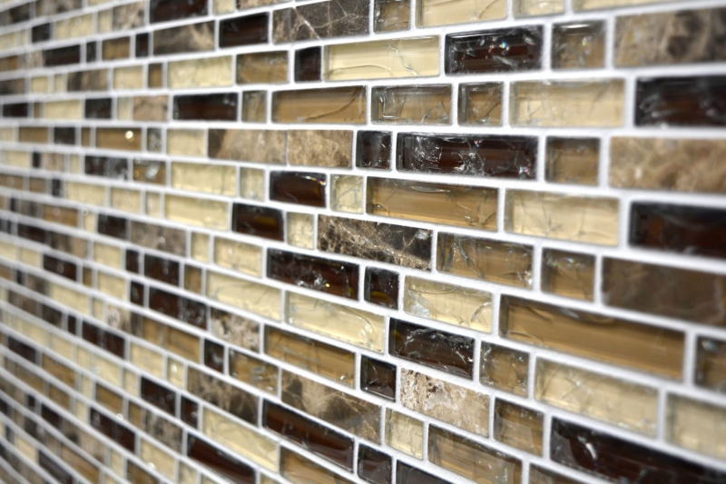 Carreau de mosaïque fond de cuisine translucide beige foncé composite mosaïque de verre Crystal pierre emperador foncé MOS87-V1355_f