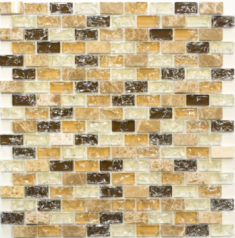 Carreau de mosaïque fond de cuisine Translucide beige clair Brick Mosaïque de verre Crystal pierre emperador clair MOS87-B1153_f