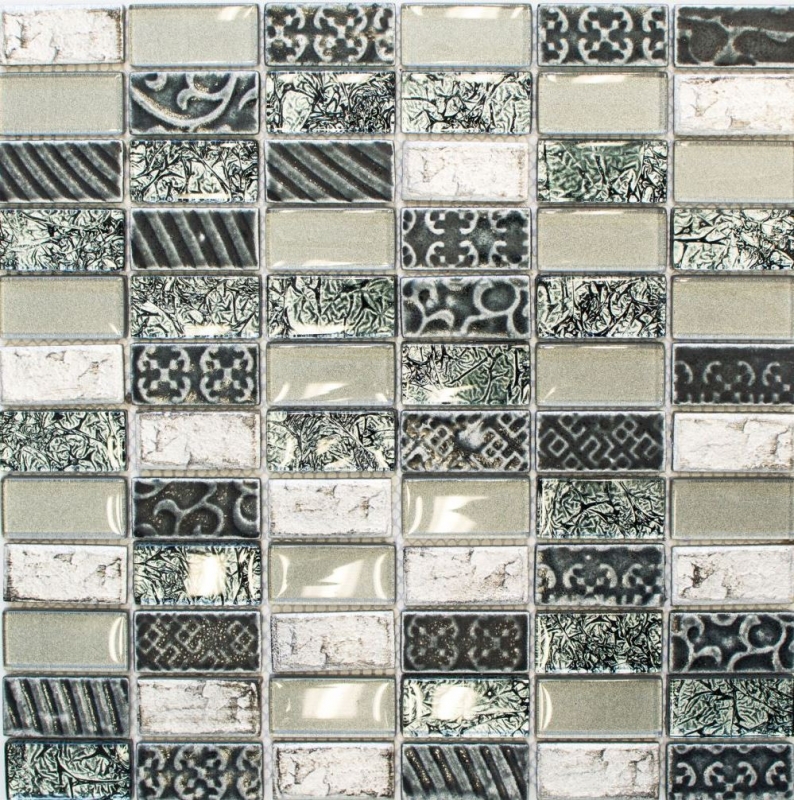 Carreau de mosaïque fond de cuisine translucide argenté rectangle mosaïque de verre Crystal pierre rétro argenté MOS83-CRS2_f