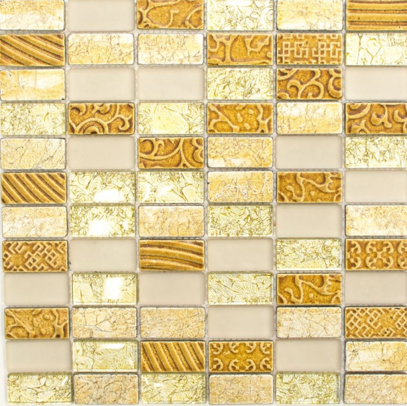 Carreau de mosaïque fond de cuisine or translucide rectangle mosaïque de verre Crystal pierre rétro or MOS83-CRS4_f