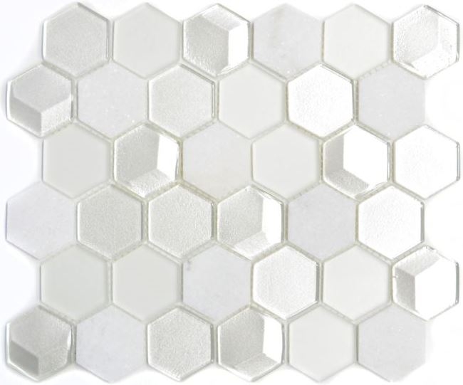 Carreaux de mosaïque fond de cuisine blanc Hexagon Mosaïque de verre pierre 3D MOS11D-HXN11_f