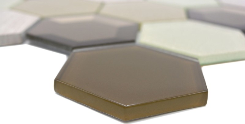 Carreau de mosaïque Translucide beige Hexagon Mosaïque de verre Crystal Pierre 3D beige MOS11E-77_f