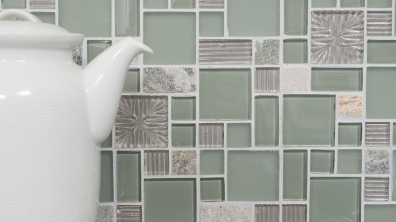 Carreau de mosaïque fond de cuisine gris translucide combinaison mosaïque de verre Crystal pierre claire grise mate MOS88-MC669_f